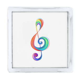 Layered rainbow treble clef silver finish lapel pin