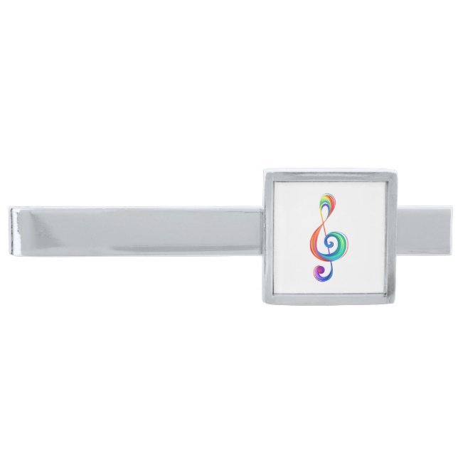 Layered rainbow treble clef silver finish tie bar (Front)