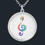 Layered rainbow treble clef silver plated necklace<br><div class="desc">Musical key drawn from multicolored layers of rainbow colors on white background.</div>