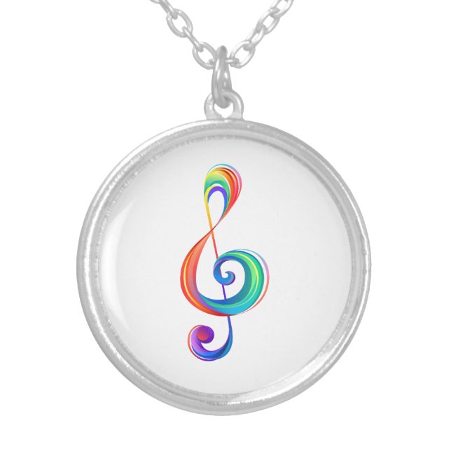 Layered rainbow treble clef silver plated necklace (Front)