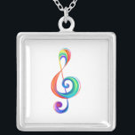 Layered rainbow treble clef silver plated necklace<br><div class="desc">Musical key drawn from multicolored layers of rainbow colors on white background.</div>