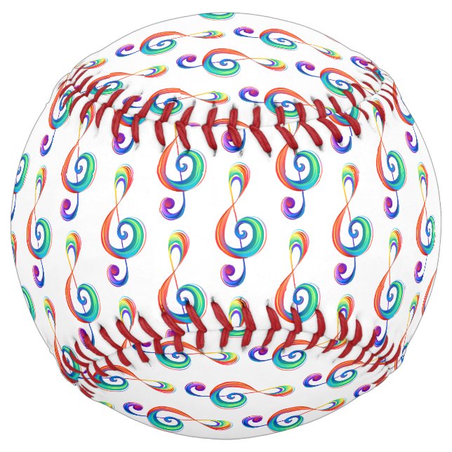 Layered rainbow treble clef softball (Front)