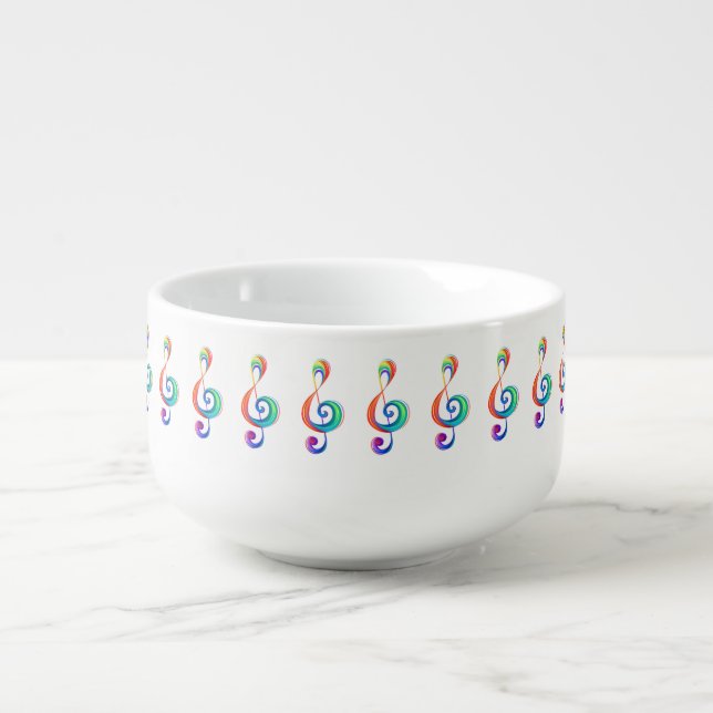 Layered rainbow treble clef soup mug (Front)