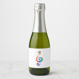 Layered rainbow treble clef sparkling wine label