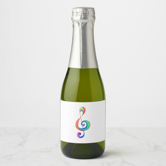 Layered rainbow treble clef sparkling wine label (Front)