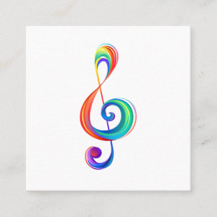 Layered rainbow treble clef square business card
