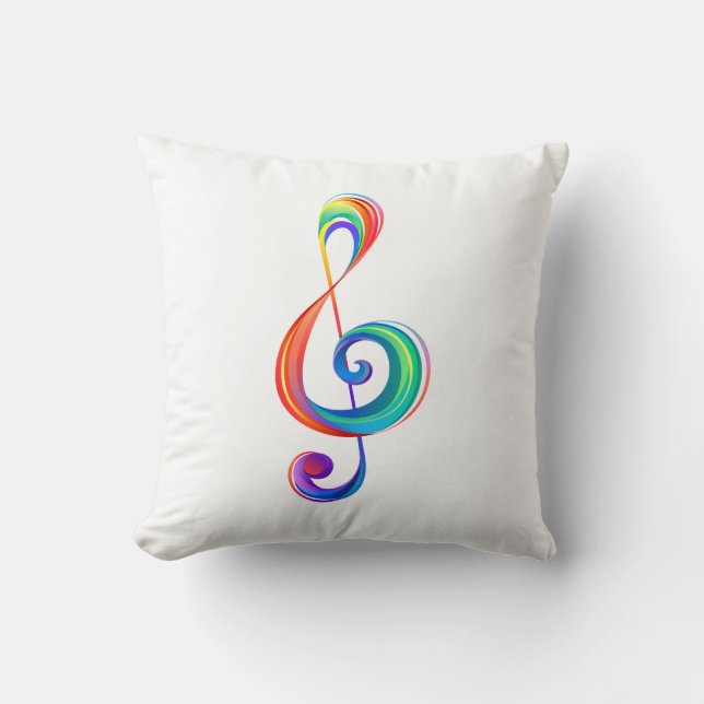 Layered rainbow treble clef throw pillow (Front)