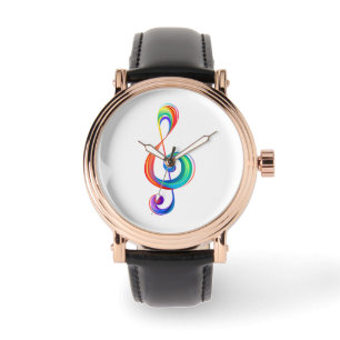 Layered rainbow treble clef watch