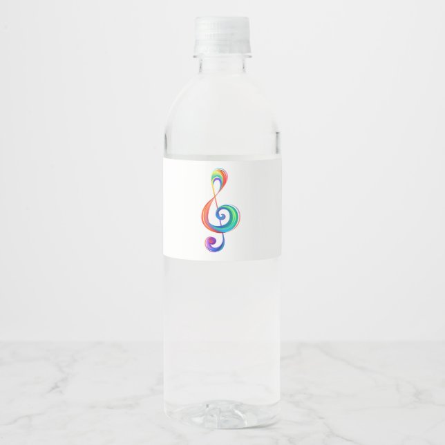 Layered rainbow treble clef water bottle label (Front)