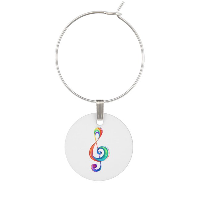 Layered rainbow treble clef wine charm (Front)