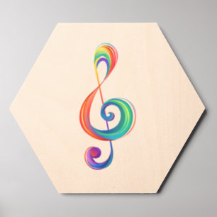 Layered rainbow treble clef wood photo tile 