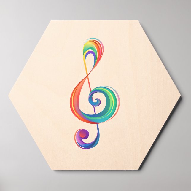 Layered rainbow treble clef wood photo tile  (Front Set)