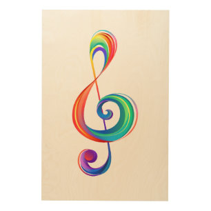 Layered rainbow treble clef wood wall art