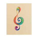 Layered rainbow treble clef wood wall art