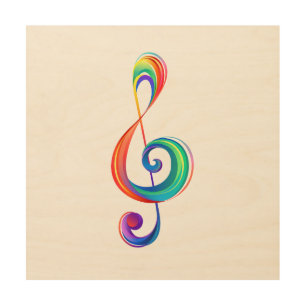 Layered rainbow treble clef wood wall art