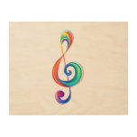 Layered rainbow treble clef wood wall art