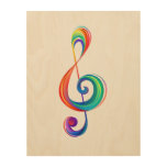 Layered rainbow treble clef wood wall art