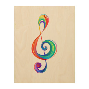 Layered rainbow treble clef wood wall art