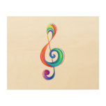 Layered rainbow treble clef wood wall art