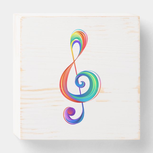 Layered rainbow treble clef wooden box sign (Front Horizontal)