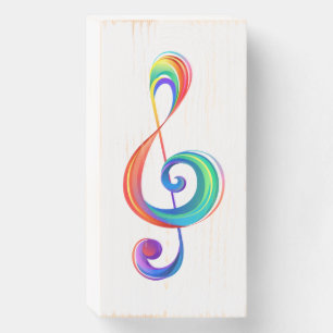 Layered rainbow treble clef wooden box sign