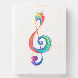 Layered rainbow treble clef wooden box sign