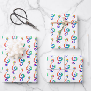 Layered rainbow treble clef wrapping paper sheets