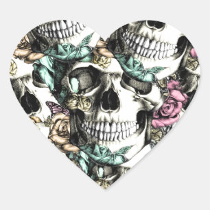 Layered Rose skull pattern in pink blue and yellow Heart Sticker