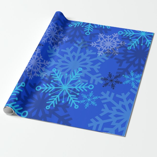 Layered Snowflakes on Blue Wrapping Paper (Unrolled)