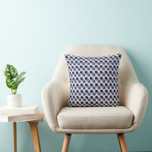 Layered Squares Navy Grey Throw Pillow