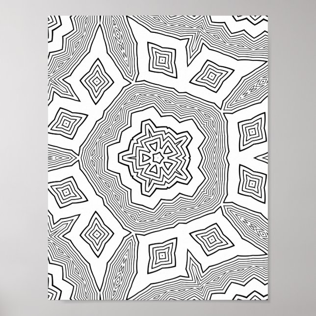 Layered Starburst Coloring Page Ripple Pattern Art Poster (Front)