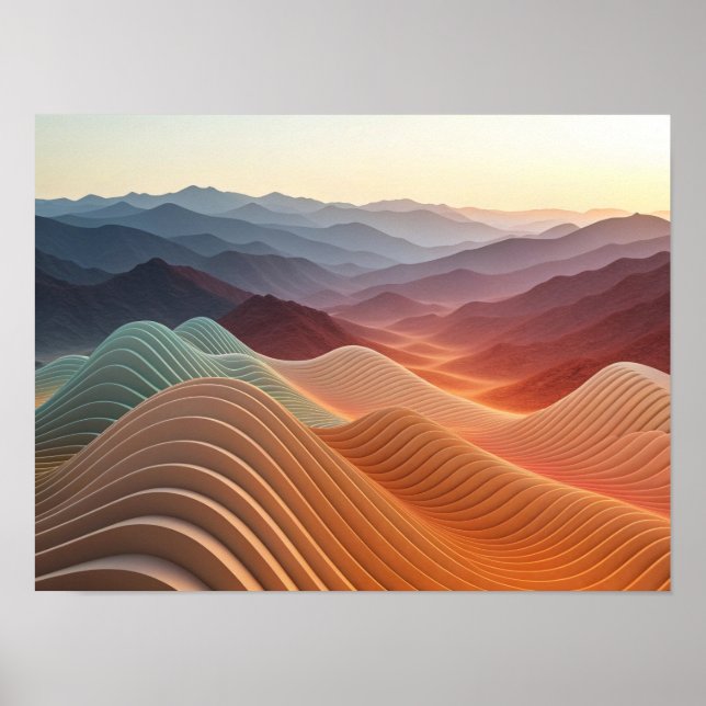 Layered Topographic Landscape at Sunset Poster (Front)