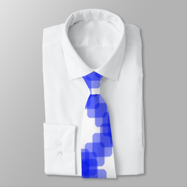 Layered True Blue Squared On White Pattern         Neck Tie (Tied)