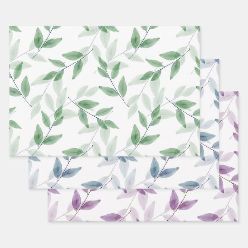 Layered Watercolor Leaves Pattern Wrapping Paper Sheets