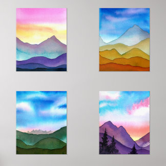 Layered Watercolor Mountains Wall Art Set