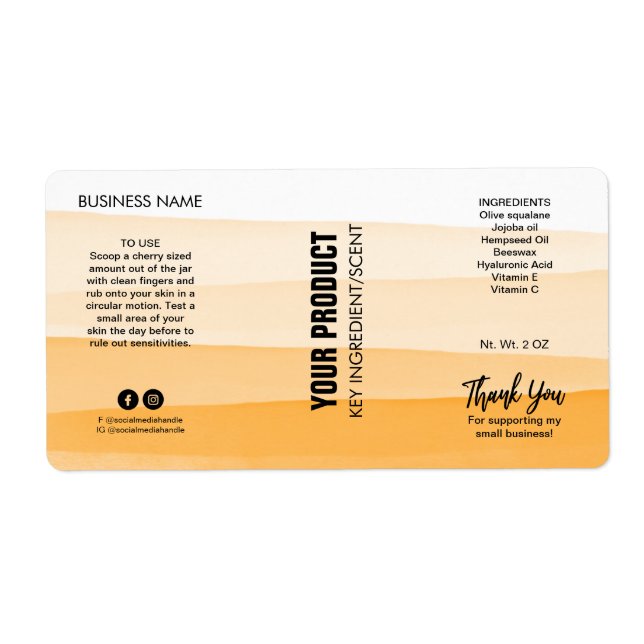 Layered Watercolor Orange Body Butter Jar Labels (Front)