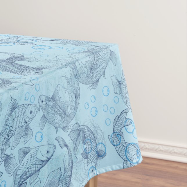 Layering Fishes Pattern 02.Dark blue.b L Blue BG Tablecloth (In Situ)