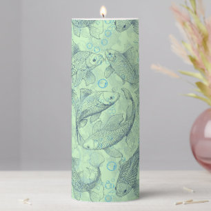 Layering Fishes Pattern 02.Dark blue.b L Green BG Pillar Candle
