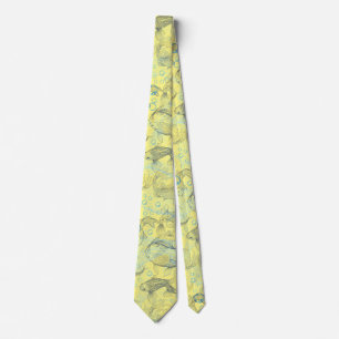 Layering Fishes Pattern 02.Dark blue.b L Yellow BG Neck Tie