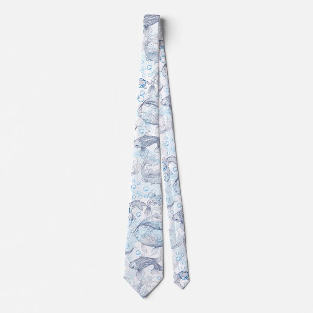 Layering Fishes Pattern 02.Dark blue.b No BG Neck Tie (Front)