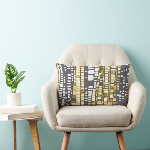 Layers in yellow and grey lumbar pillow Zazzle