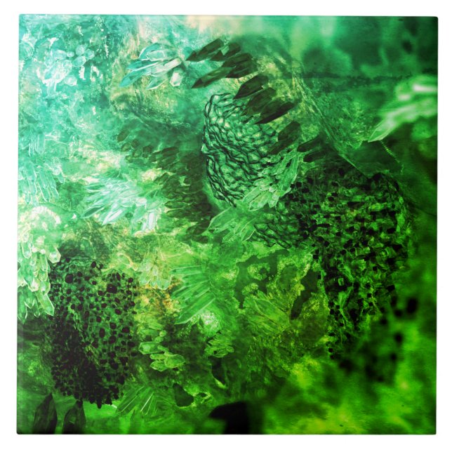 Layers of Green Crystals Ceramic Tile (Front)