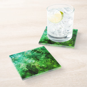 Layers of Green Crystals Glass Coaster