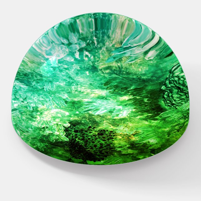 Layers of Green Crystals Paperweight (Angled)