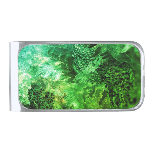 Layers of Green Crystals Silver Finish Money Clip (Front)