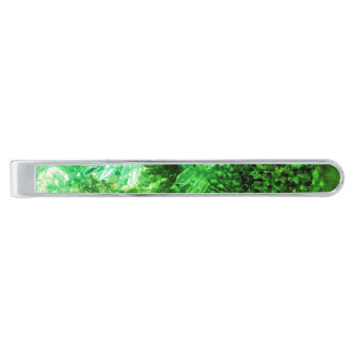 Layers of Green Crystals Silver Finish Tie Bar