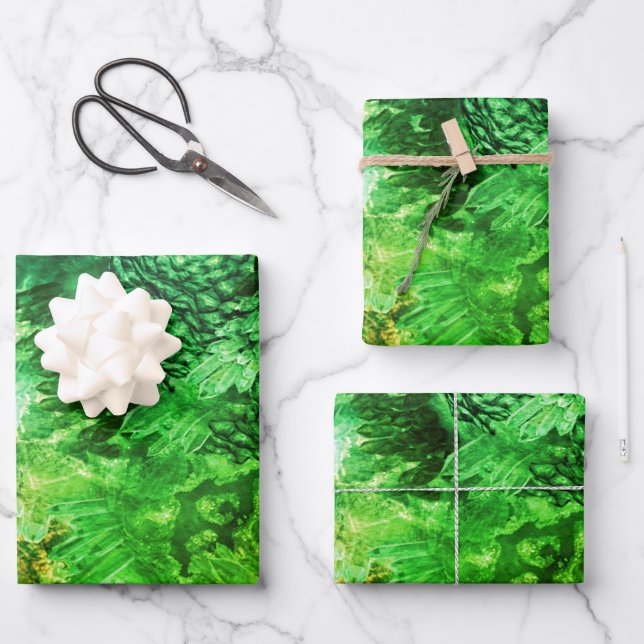 Layers of Green Crystals Wrapping Paper Sheets (Front)