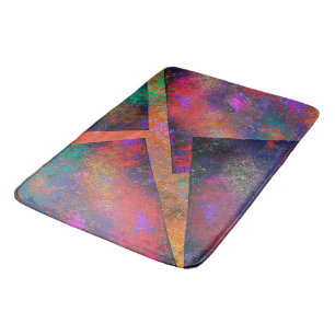 Layers of rustic colored images unevenly arranged bath mat