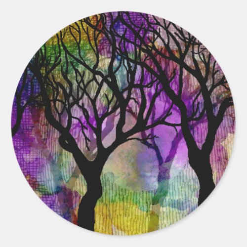 Layers of Trees on Mica Background Classic Round Sticker