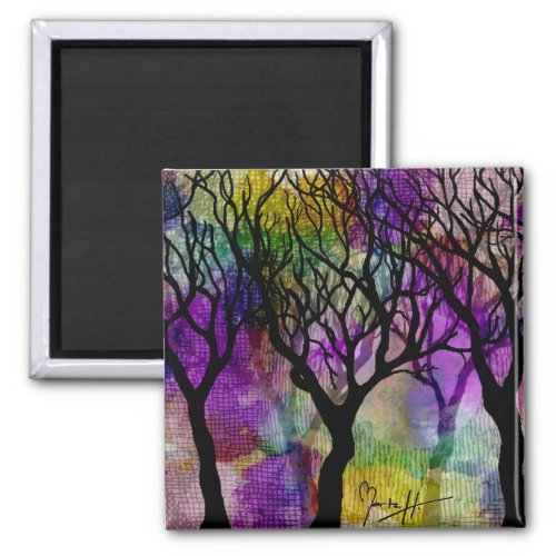 Layers of Trees on Mica Background Magnet